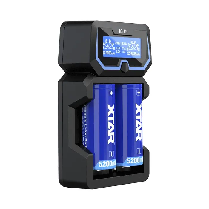 XTAR X2 Intelligente Batterijlader voor 18650, 21700 en Ni-MH - 2A Snelladen - LCD Display