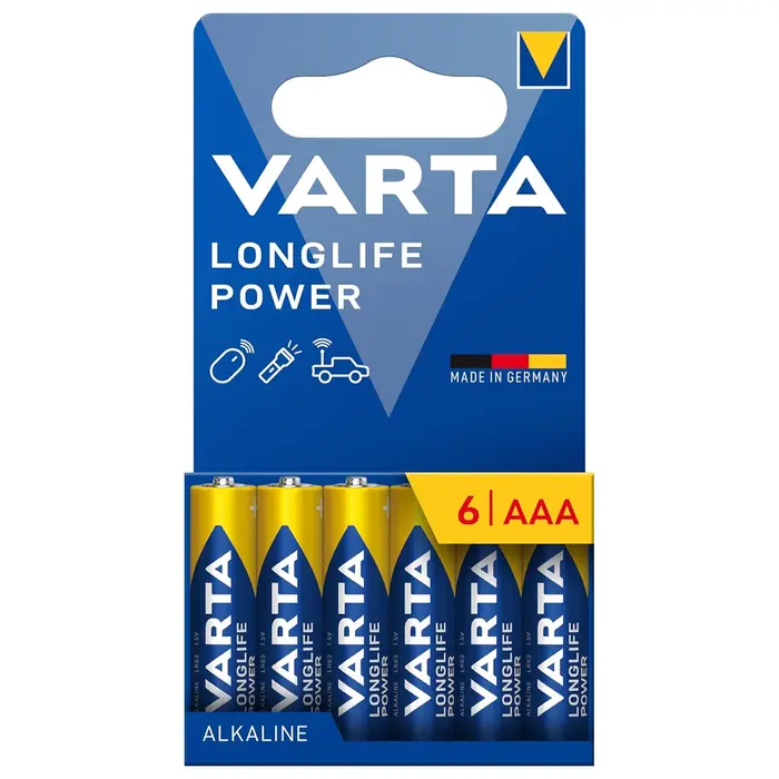 Varta Longlife Power AAA Batterijen 1.5V (6 Stuks) - Krachtige Alkaline voor Speelgoed en Zaklampen