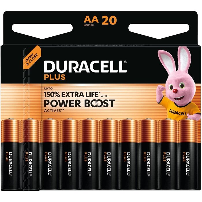Duracell Plus AA Alkaline Batterijen - Voordeelverpakking 20 Stuks (LR6) - Met 150% Extra Life