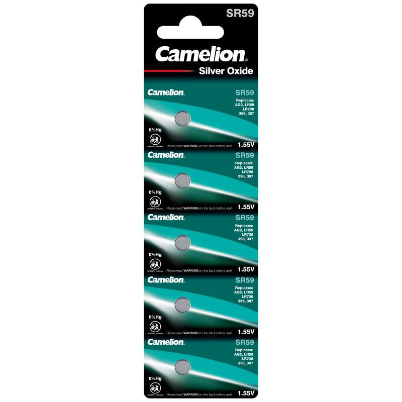 Camelion SR59 Zilveroxide Knoopcel 1.55V - Blister 5 stuks - Vervangt 396, 397, SR726SW en V396