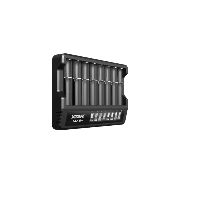 XTAR MX8 Universele 8-Slot Batterijlader voor 1.5V Li-ion, 3.6V/3.7V Li-ion en 1.2V Ni-MH/Ni-CD Batterijen