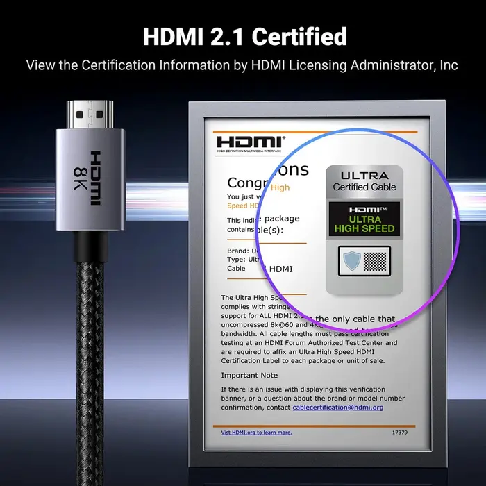 Ugreen HDMI 2.1 Kabel 8K@60Hz - 4K@120Hz - 48Gbps - Ultra High Speed HDR - 2 Meter