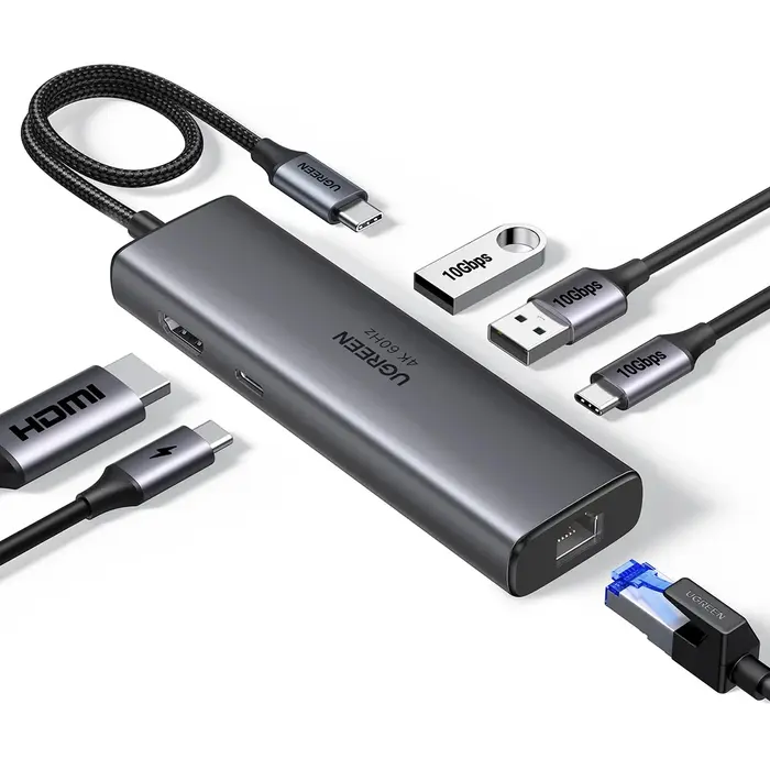 Ugreen USB-C Hub 6-in-1 - 4K 60Hz HDMI - 100W Power Delivery - 3x USB 3.0 - SD/TF Kaartlezer - Space Grey