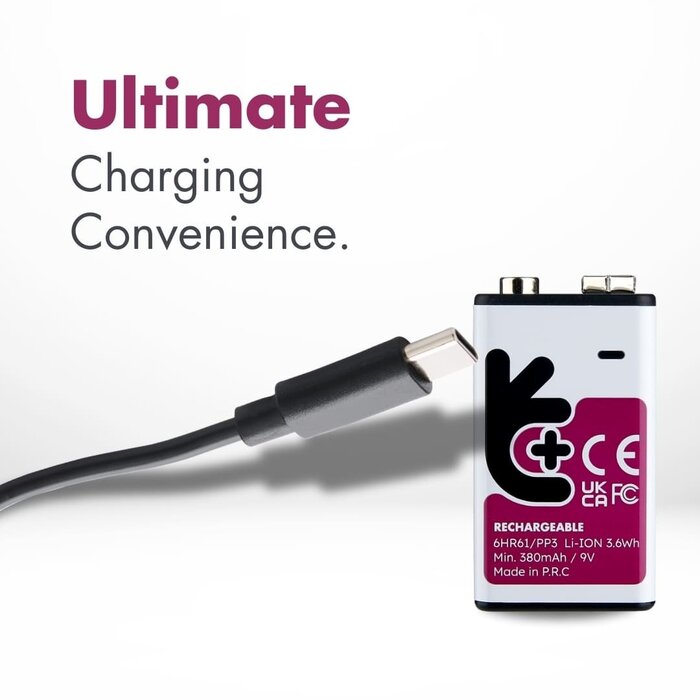 Uniross Uniross USB-C Oplaadbare 9V Blok Batterij (E-Block) - Lithium-Ion - Inclusief Laadkabel - 1 Stuks