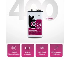 everActive 9V USB-C Oplaadbare Li-ion Batterij