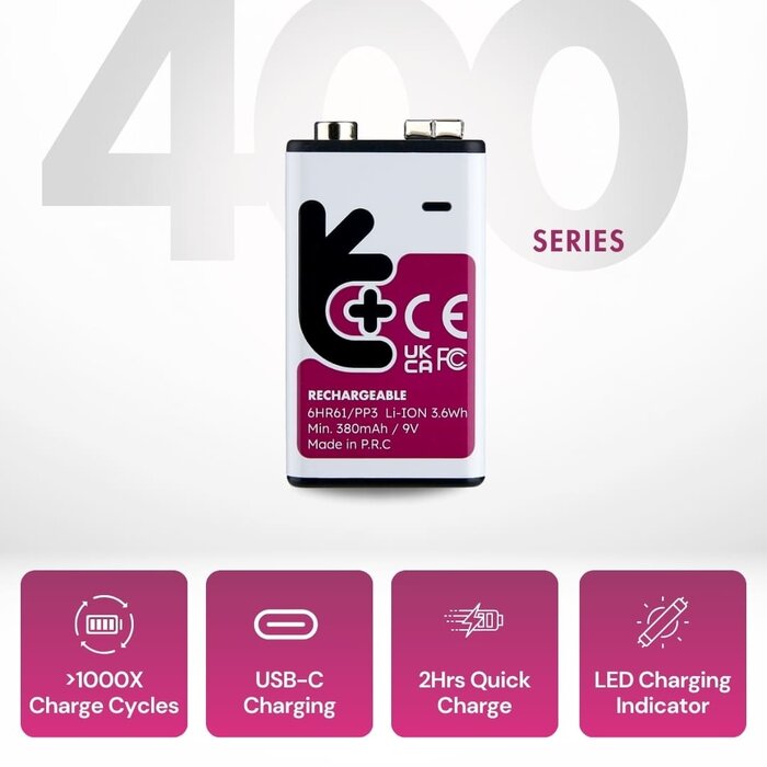 everActive Uniross USB-C Oplaadbare 9V Blok Batterij (E-Block) - Lithium-Ion - Inclusief Laadkabel - 1 Stuks