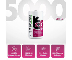Uniross D-cell Oplaadbare Li-ion Batterijen - 1.5V - USB-C (2 stuks)
