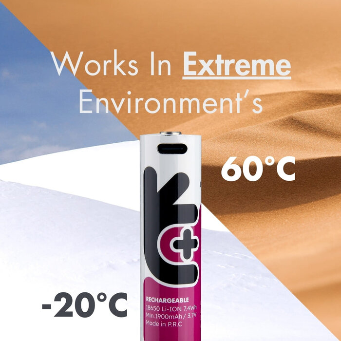 Uniross USB-C Oplaadbare 18650 Lithium-ion Batterij - 3.7V - 2000mAh - Inclusief USB-A naar USB-C Laadkabel