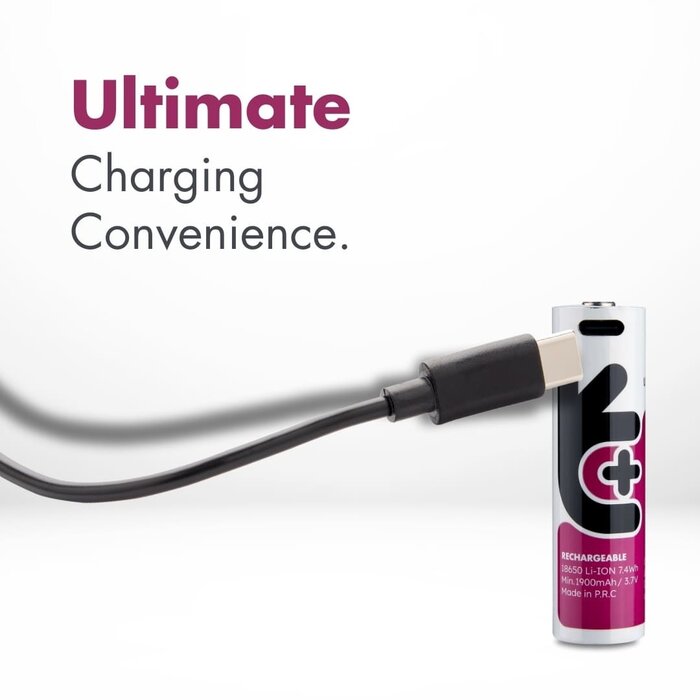 Uniross USB-C Oplaadbare 18650 Lithium-ion Batterij - 3.7V - 2000mAh - Inclusief USB-A naar USB-C Laadkabel