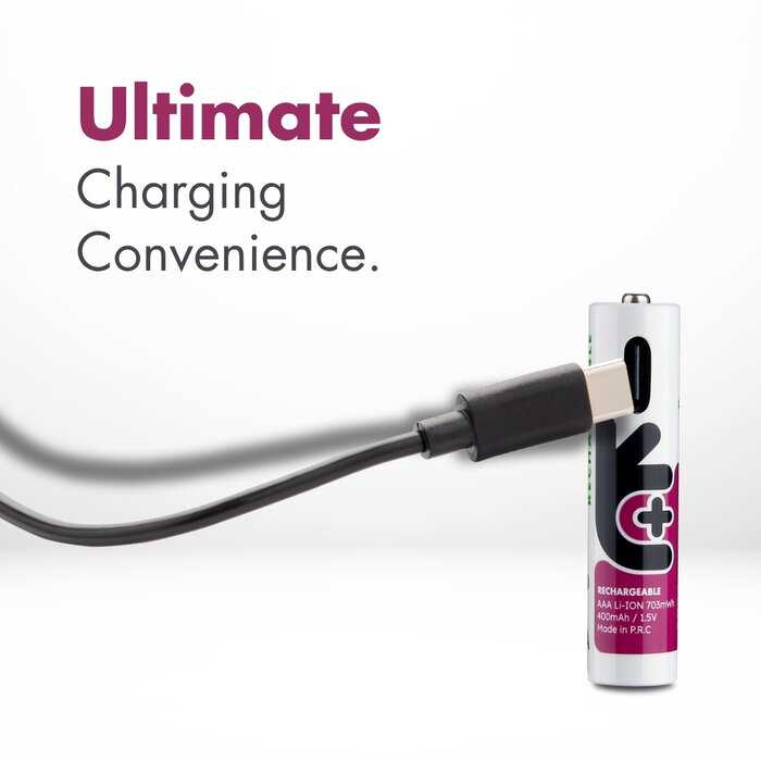 Uniross Uniross USB-C Oplaadbare AAA Li-ion Batterijen - 1.5V Constante Output - 500mAh / 750mWh - Set van 4 inclusief 4-in-1 Laadkabel