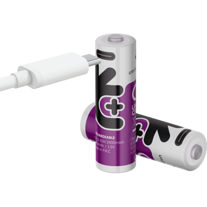 Uniross USB-C Oplaadbare AA Li-ion Batterijen - 1.5V Constante Output - 1500mAh / 2400mWh - Set van 4 inclusief 4-in-1 Laadkabel