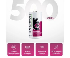 Uniross RCR123 Oplaadbare Li-ion Batterij - 3.7V - USB-C - 500mAh