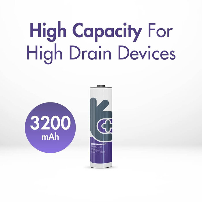 Uniross Uniross 18650 Oplaadbare Li-ion Batterij - 3.6V - 3200mAh (High Capacity) - Industriële Cel (Flat-top)