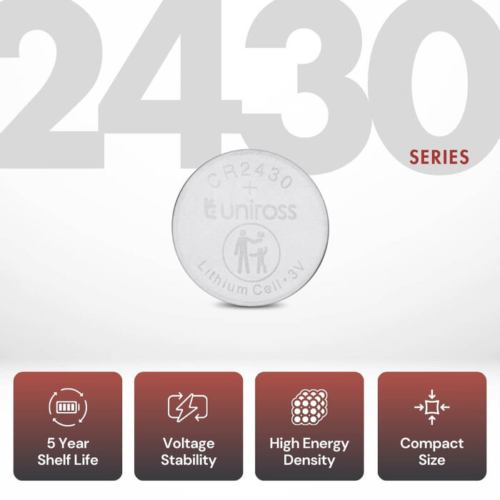 Uniross Uniross CR2430 Lithium Knoopcel Batterijen 3V – Blister van 5 stuks | Hoge energiedichtheid & 5 jaar houdbaar