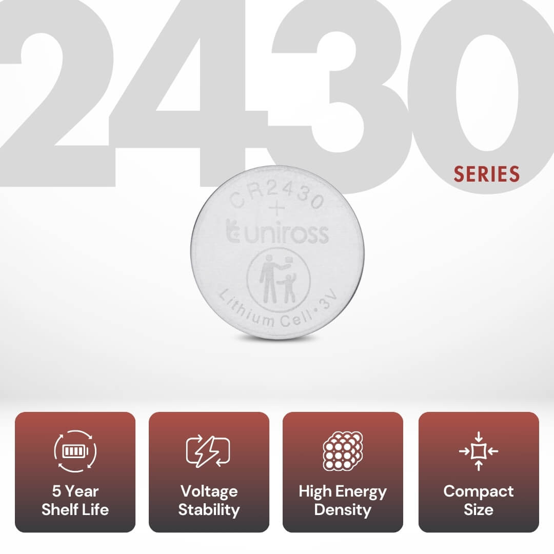 Uniross Uniross CR2430 Lithium Knoopcel Batterijen 3V – Blister van 5 stuks | Hoge energiedichtheid & 5 jaar houdbaar