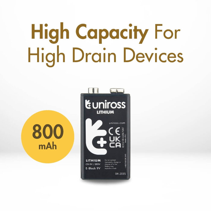 Uniross CR9V Ultra Lithium 9V Batterij – 800 mAh | 10 jaar houdbaar | 1 stuk