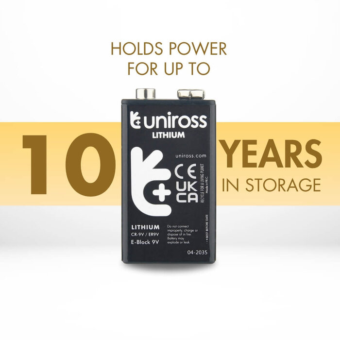 Uniross CR9V Ultra Lithium 9V Batterij – 800 mAh | 10 jaar houdbaar | 1 stuk