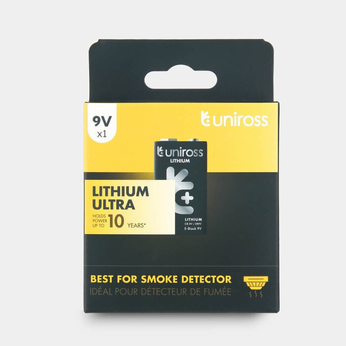 Uniross CR9V Ultra Lithium 9V Batterij – 800 mAh | 10 jaar houdbaar | 1 stuk