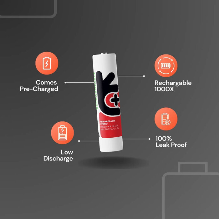 Uniross AAA Oplaadbare NiMH Hybrio Batterijen 1.2V 1000mAh – Voorgeladen & 500x Oplaadbaar – 4 stuks
