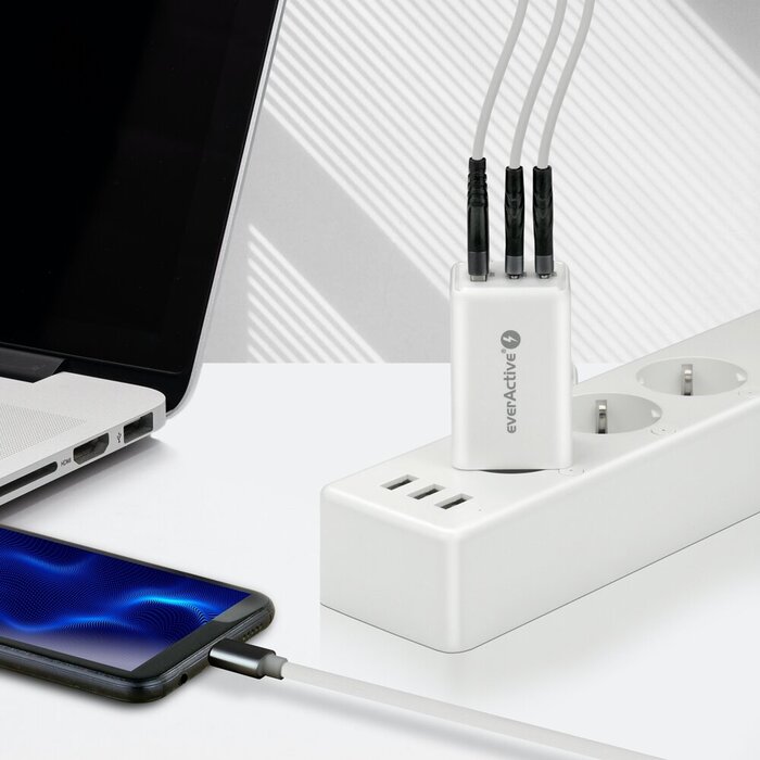 everActive GaN SC-655Q USB Snellader 65W – 2x USB-C PD + 1x USB QC3.0 – 3 Apparaten Tegelijk Opladen