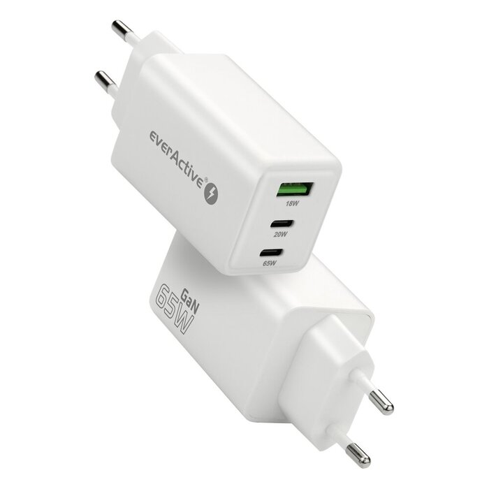 everActive GaN SC-655Q USB Snellader 65W – 2x USB-C PD + 1x USB QC3.0 – 3 Apparaten Tegelijk Opladen