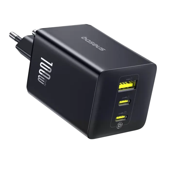 Baseus GaN EnerFill FE11 USB Snellader 100W – 2x USB-C PD (100W) + USB-A QC3.0 (22,5W) – 3 Apparaten Tegelijk – GaN 6 – Zwart