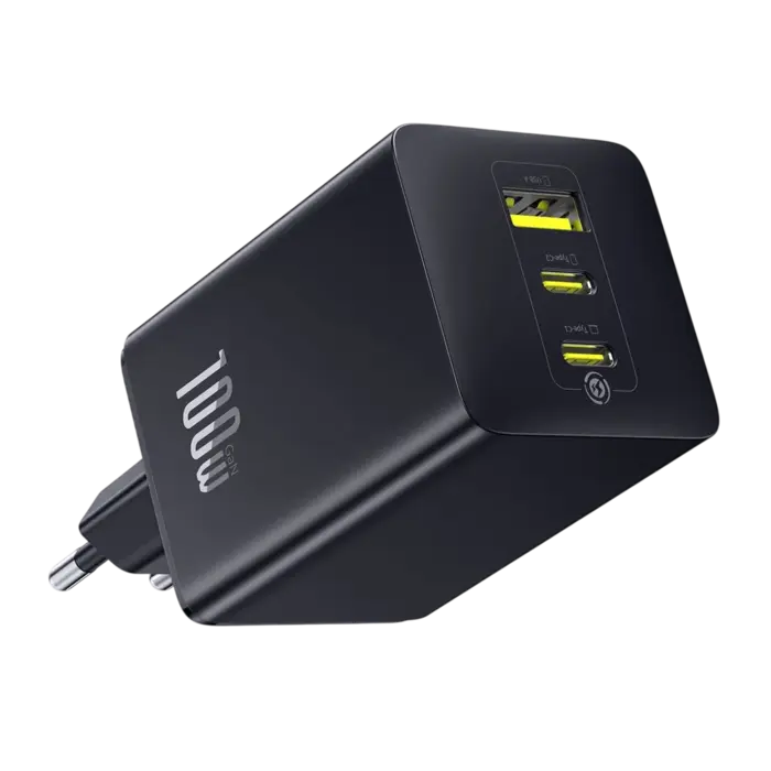 Baseus GaN EnerFill FE11 USB Snellader 100W – 2x USB-C PD (100W) + USB-A QC3.0 (22,5W) – 3 Apparaten Tegelijk – GaN 6 – Zwart