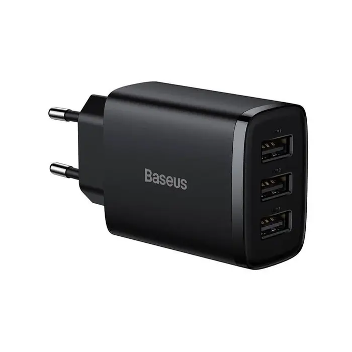 Baseus Compact CCXJ020101 USB Wandlader 17W – 3x USB-A 5V/2,4A – iQ Smart Charging – Universeel – Zwart