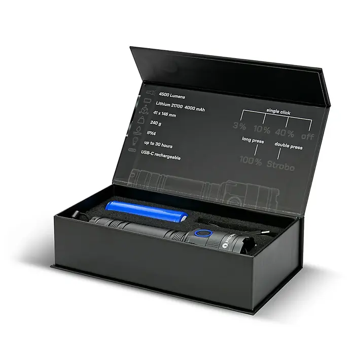 everActive Cannon Oplaadbare LED Zaklamp – 4500 Lumen – Zoom – 5 Modi – USB-C – Cree LED – 21700 Accu – Aluminium – Grafiet