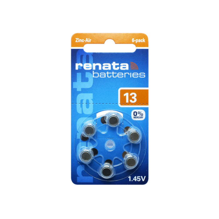 Renata ZA13 Hoortoestelbatterij Type 13 Oranje Zink-Lucht 1,45V 305mAh – Blister 6 stuks | PR48 | Kwikvrij | Swiss Made