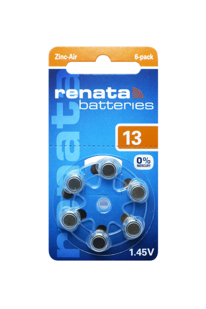 Renata ZA13 Hoortoestelbatterij Type 13 Oranje Zink-Lucht 1,45V 305mAh – Blister 6 stuks | PR48 | Kwikvrij | Swiss Made