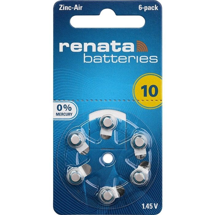 Renata ZA10 Hoortoestelbatterij Type 10 Geel Zink-Lucht 1,45V 105mAh – Blister 6 stuks | PR70 | Kwikvrij | Swiss Made