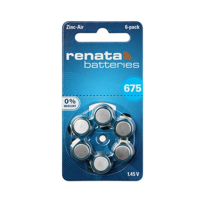Renata ZA675 Hoortoestelbatterij Type 675 Blauw Zink-Lucht 1,45V 660mAh – Blister 6 stuks | PR44 | Kwikvrij | Swiss Made