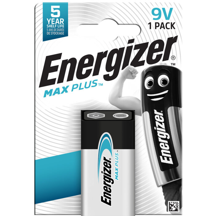 Energizer 9V Max Plus Alkaline Blokbatterij 6LR61 522 – 1 stuk | 5 jaar houdbaar | Lekvrij | Rookmelder & meer