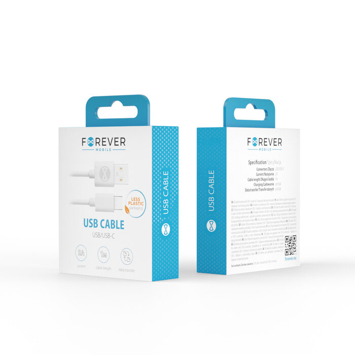 Forever USB naar USB-C Kabel (1m) - Wit - 3A Snellaadkabel met Dataoverdracht