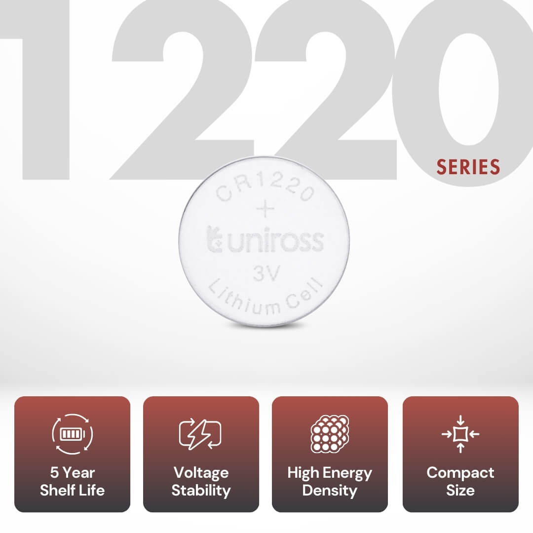 Uniross CR1220 Lithium Knoopcel Batterij 3V 40mAh - Blister 5 stuks | o.a. DL1220 & ECR1220