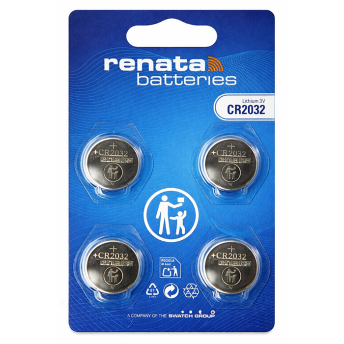 Renata CR2032 Lithium Knoopcel Batterij 3V 225mAh - Blister 4 stuks (o.a. DL2032, ECR2032)