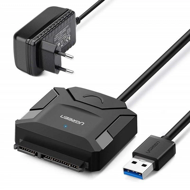 Ugreen CR108 USB 3.0 naar SATA III adapter voor 2,5 inch en 3,5 inch HDD en SSD – inclusief 12V/2A voeding, Plug & Play, tot 4 TB