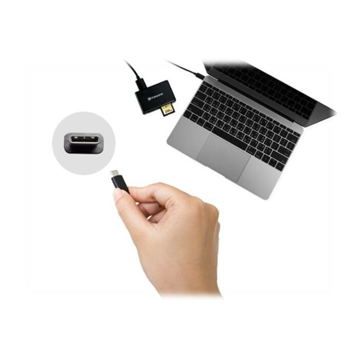 Transcend RDC8 USB 3.1 Gen 1 USB-C multikaartlezer voor SD, microSD en CompactFlash (UHS-I) – inclusief USB-C kabel