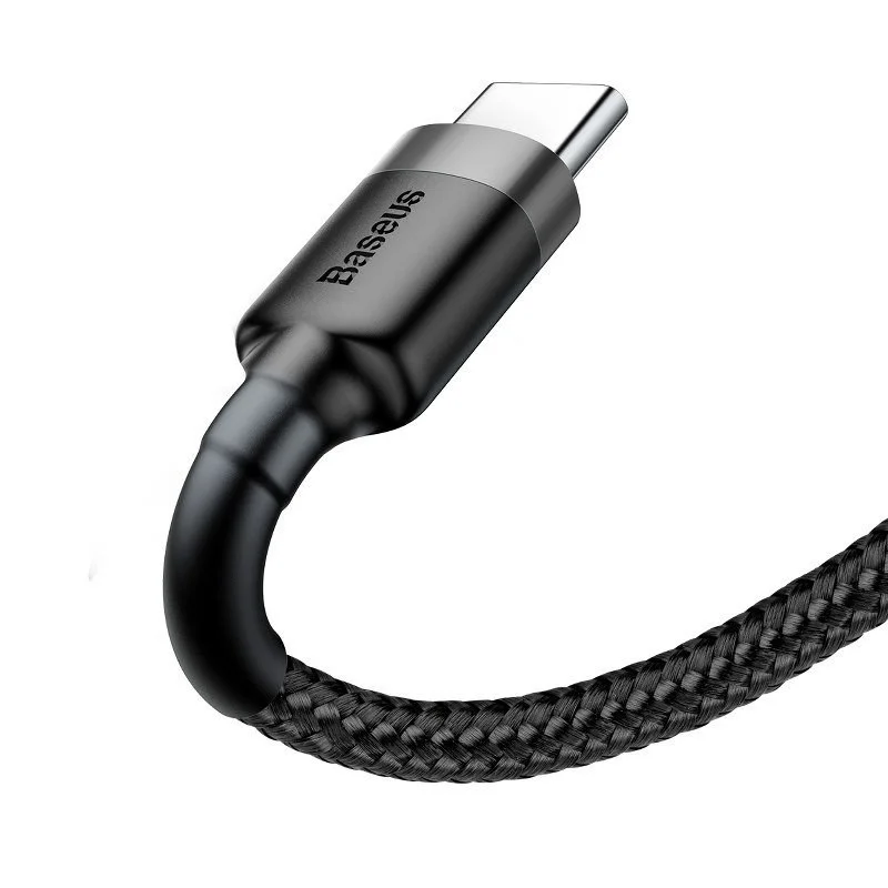 Baseus Cafule USB-A naar USB-C kabel 3 meter – nylon gevlochten, snelladen tot 2A met Quick Charge en datatransfer 480 Mbps, zwart
