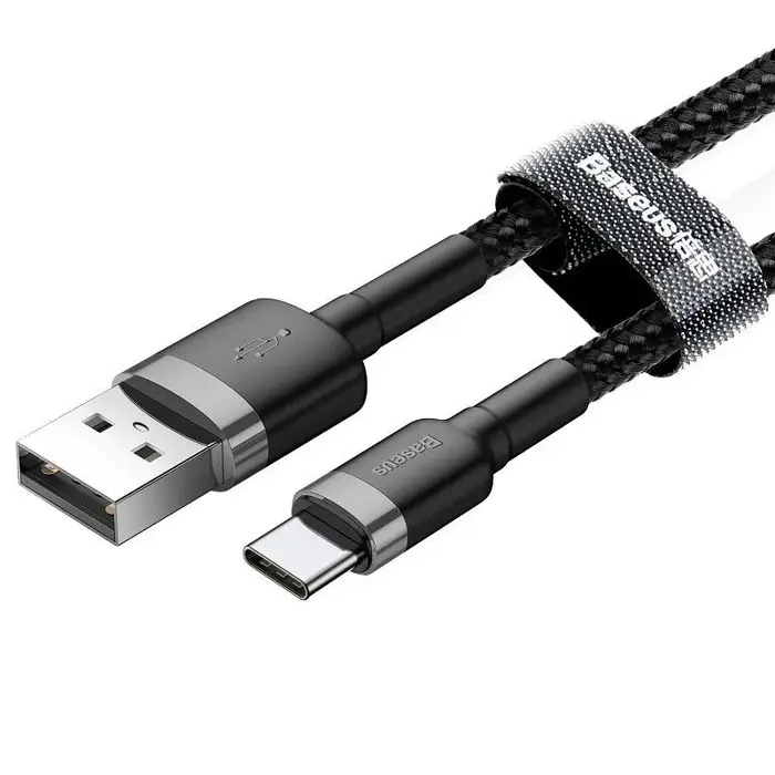 Baseus Cafule USB-A naar USB-C kabel 3 meter – nylon gevlochten, snelladen tot 2A met Quick Charge en datatransfer 480 Mbps, zwart