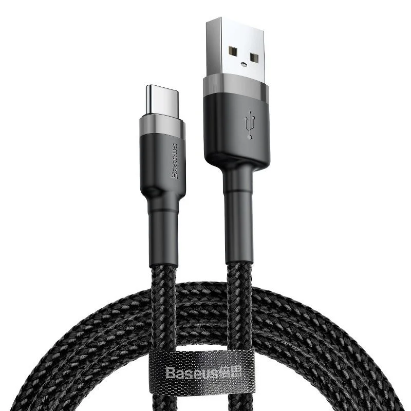 Baseus Cafule USB-A naar USB-C kabel 3 meter – nylon gevlochten, snelladen tot 2A met Quick Charge en datatransfer 480 Mbps, zwart