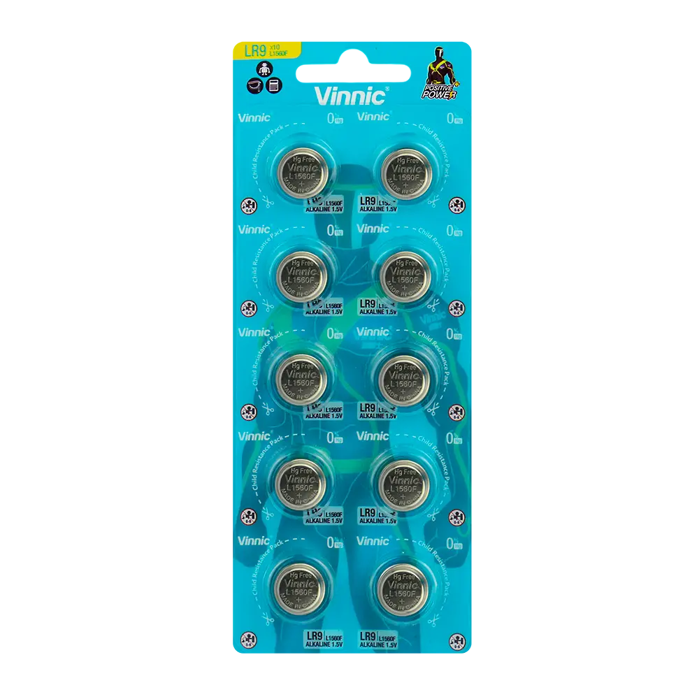 Vinnic LR9 Alkaline Knoopcel Batterijen 1.5V - Blisterverpakking à 10 Stuks