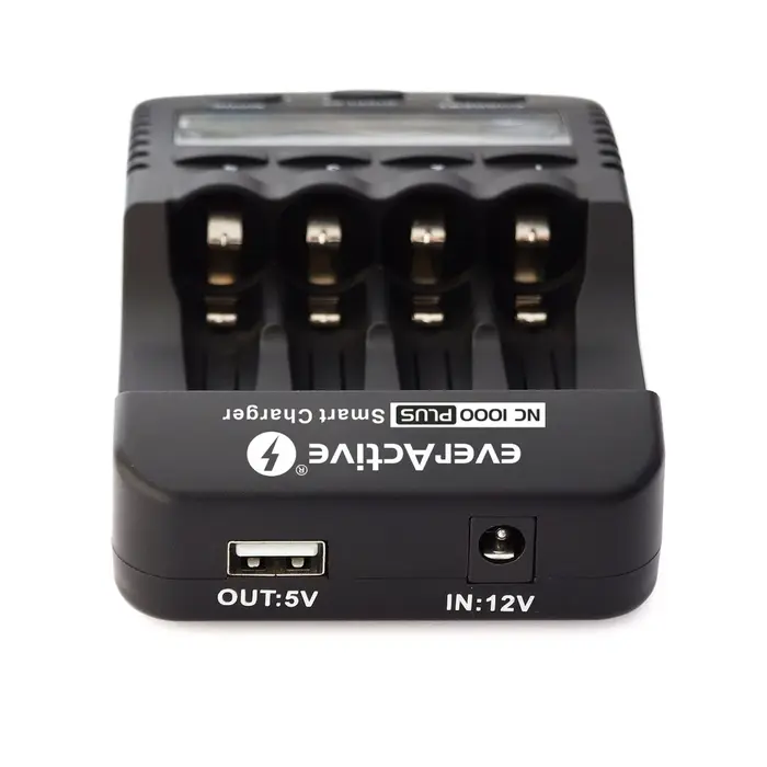 EverActive NC-1000 Plus Professionele Batterijlader voor AA/AAA Ni-MH & Ni-Cd Batterijen - 4 Onafhankelijke Laadkanalen met LCD-Display, Refresh-Functie, Netadapter & Autolader