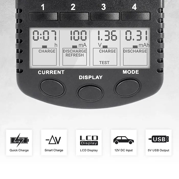 EverActive NC-1000 Plus Professionele Batterijlader voor AA/AAA Ni-MH & Ni-Cd Batterijen - 4 Onafhankelijke Laadkanalen met LCD-Display, Refresh-Functie, Netadapter & Autolader