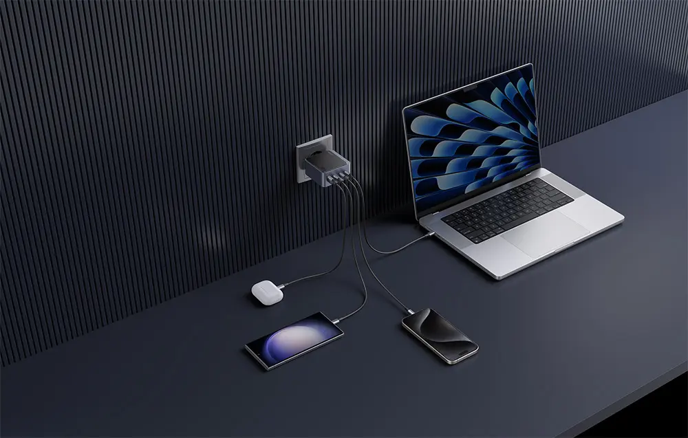 Ugreen 100W GaN Snellader met 4 Poorten - 1x USB-A en 3x USB-C, Power Delivery