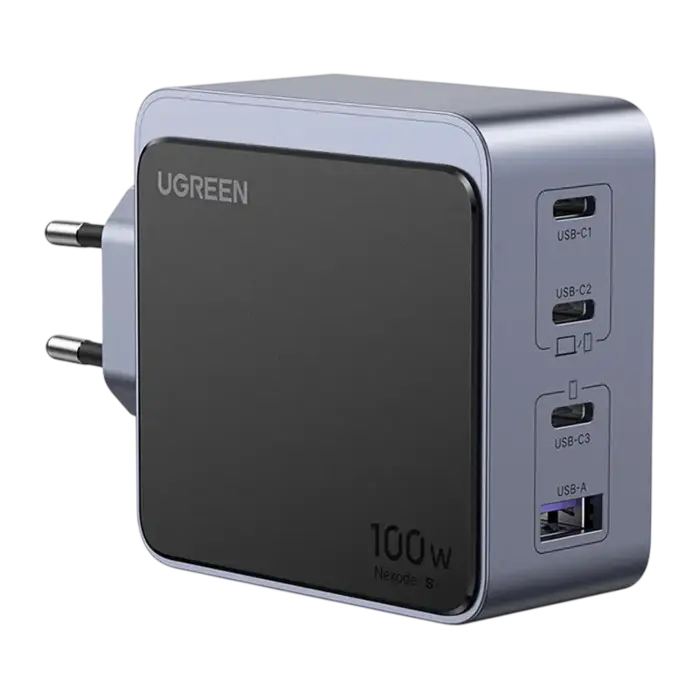 Ugreen 100W GaN Snellader met 4 Poorten - 1x USB-A en 3x USB-C, Power Delivery