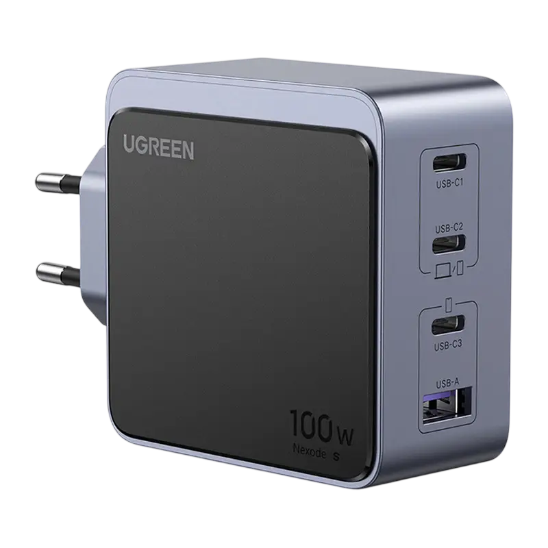Ugreen 100W GaN Snellader met 4 Poorten - 1x USB-A en 3x USB-C, Power Delivery