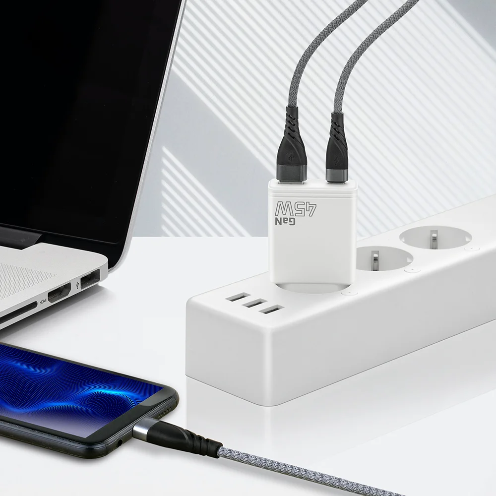 everActive GaN Super Slim Snellader 45W met USB QC3.0 en USB-C PD, slechts 16mm dun