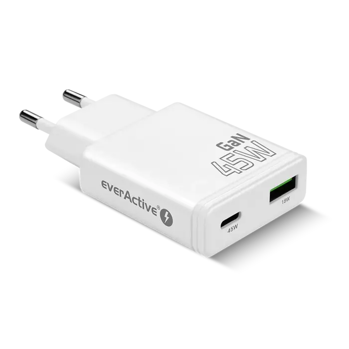 everActive GaN Super Slim Snellader 45W met USB QC3.0 en USB-C PD, slechts 16mm dun